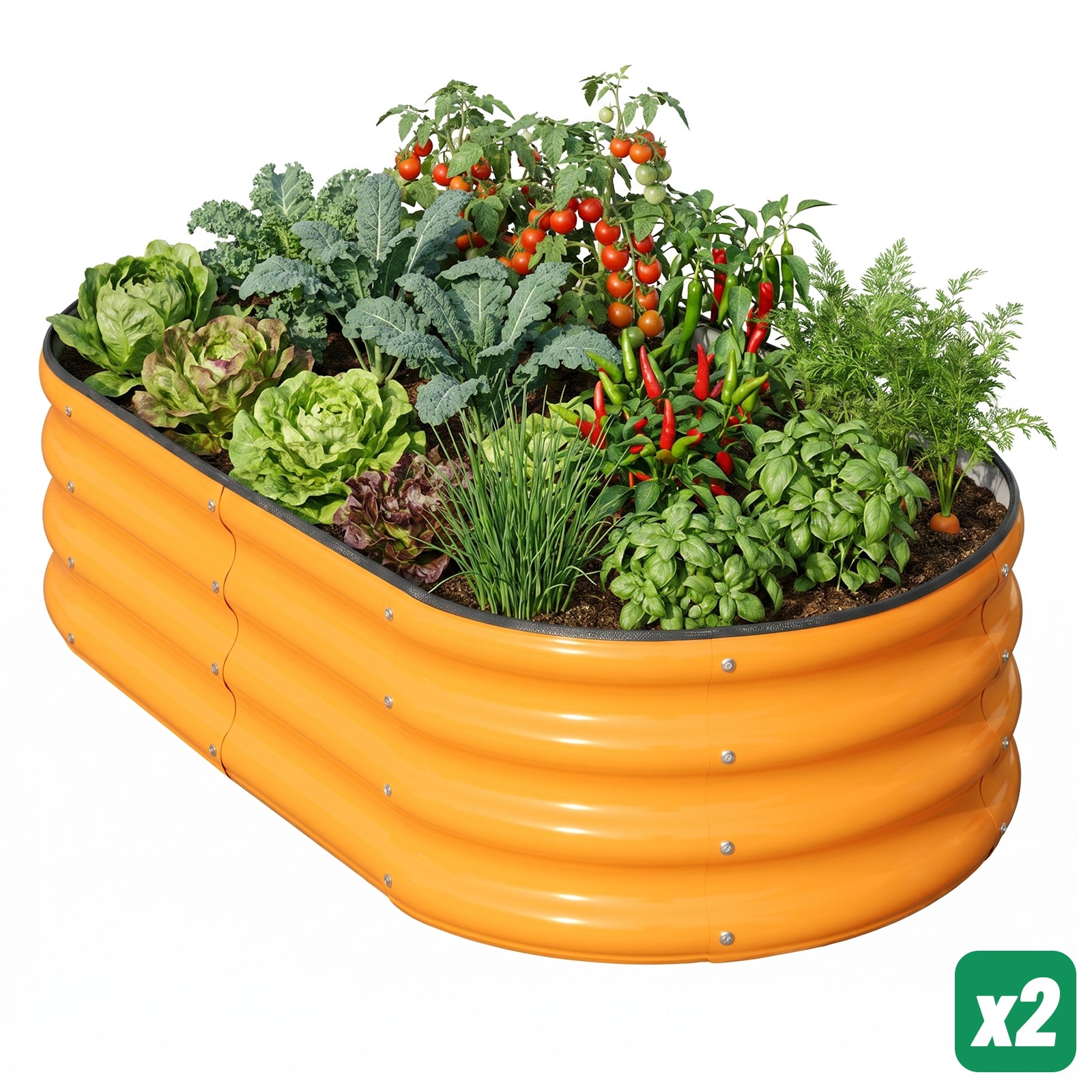 12" Tall 4x2 ft Galvanized Module Metal Raised Garden Bed, Oval Metal Planter Box for Planting Plants Vegetables