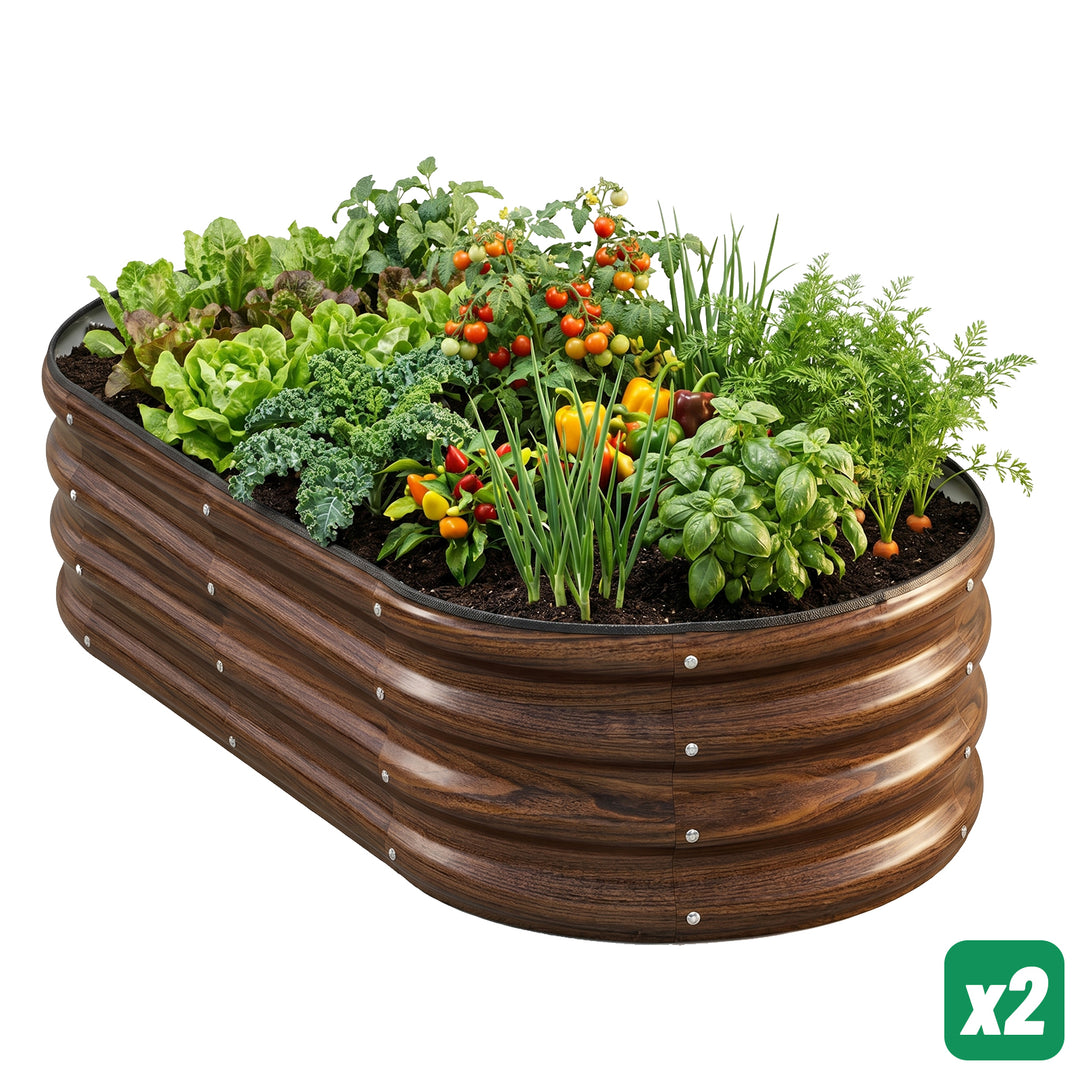 12" Tall 4x2 ft Galvanized Module Metal Raised Garden Bed, Oval Metal Planter Box for Planting Plants Vegetables