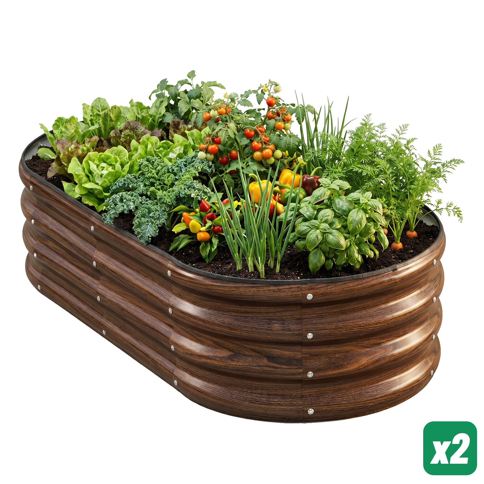 12" Tall 4x2 ft Galvanized Module Metal Raised Garden Bed, Oval Metal Planter Box for Planting Plants Vegetables