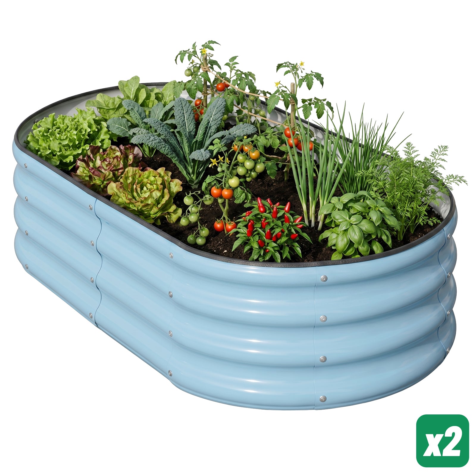 12" Tall 4x2 ft Galvanized Module Metal Raised Garden Bed, Oval Metal Planter Box for Planting Plants Vegetables