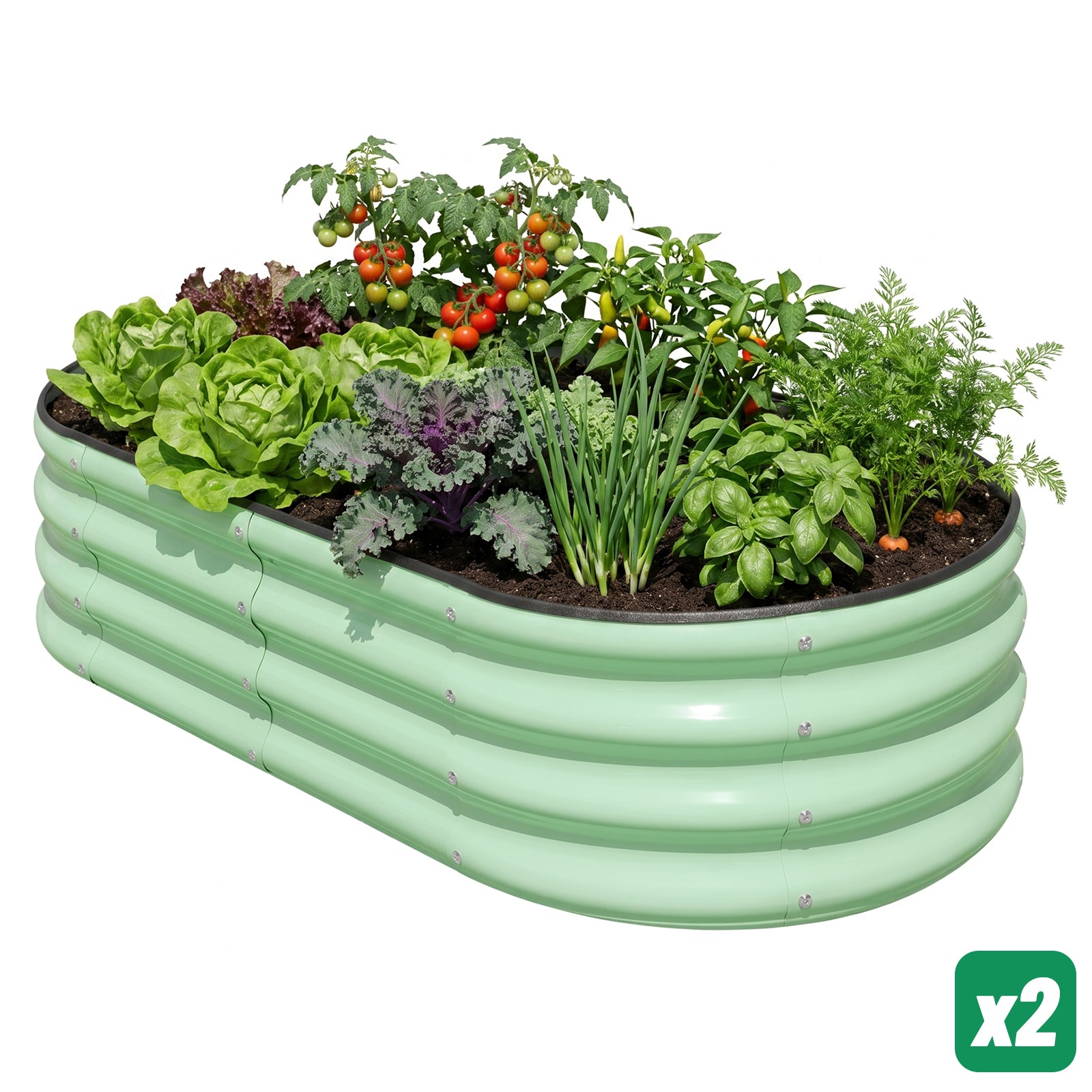 12" Tall 4x2 ft Galvanized Module Metal Raised Garden Bed, Oval Metal Planter Box for Planting Plants Vegetables