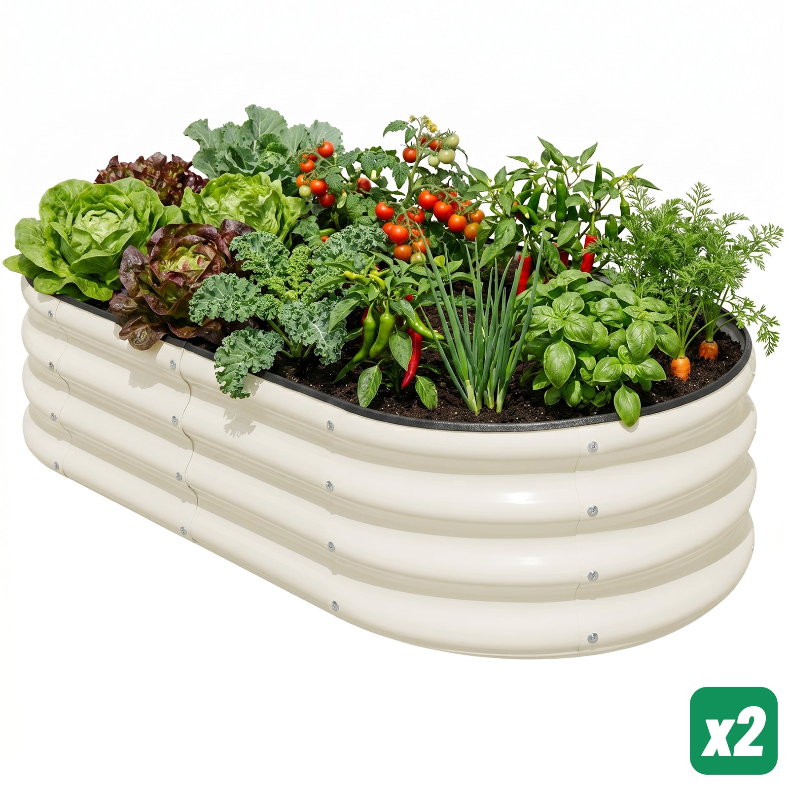 12" Tall 4x2 ft Galvanized Module Metal Raised Garden Bed, Oval Metal Planter Box for Planting Plants Vegetables