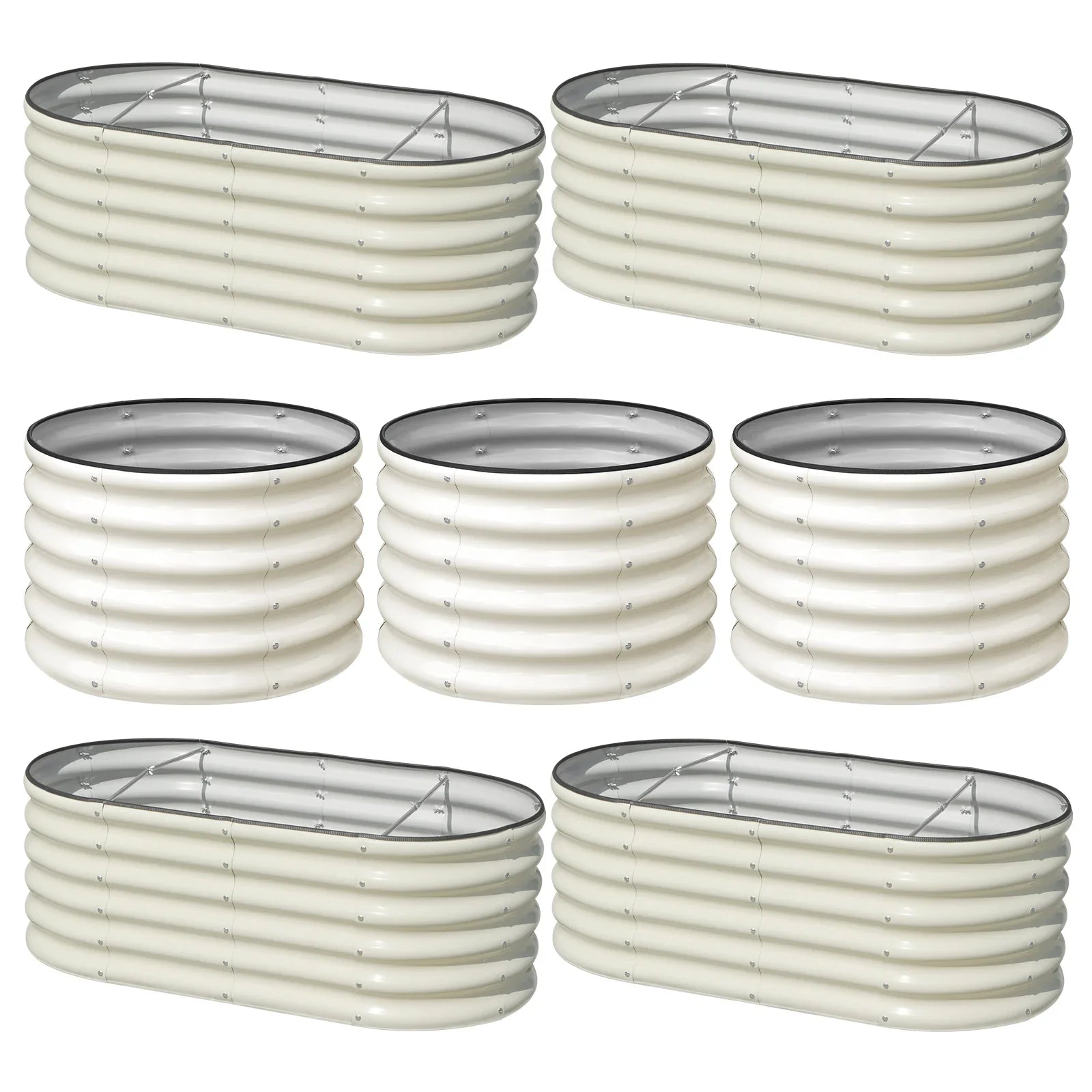 Cream oval metal raised garden beds with clear lids, ideal for American gardeners seeking durable, eco-friendly planting solutions.
